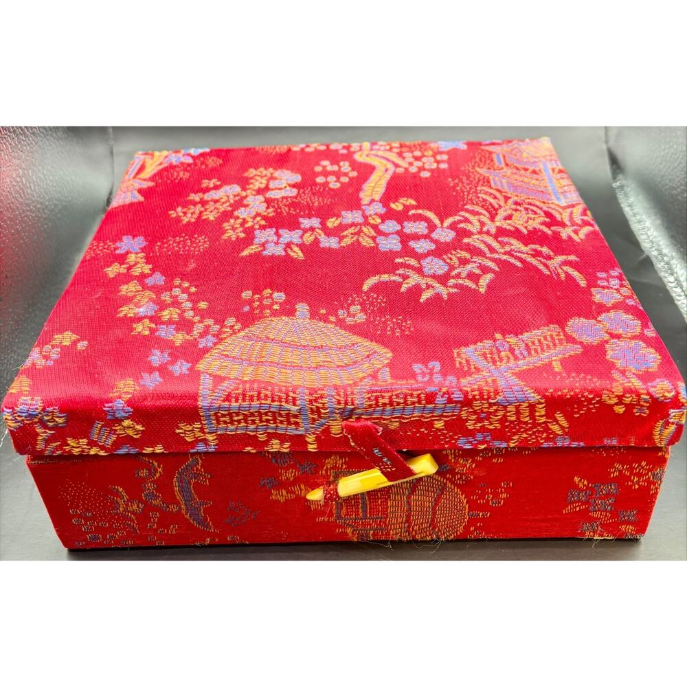 Vintage Chinese Tea Pot & Cup Party Set Fine Porcelain Satin Silk Box - Picture 9 of 11